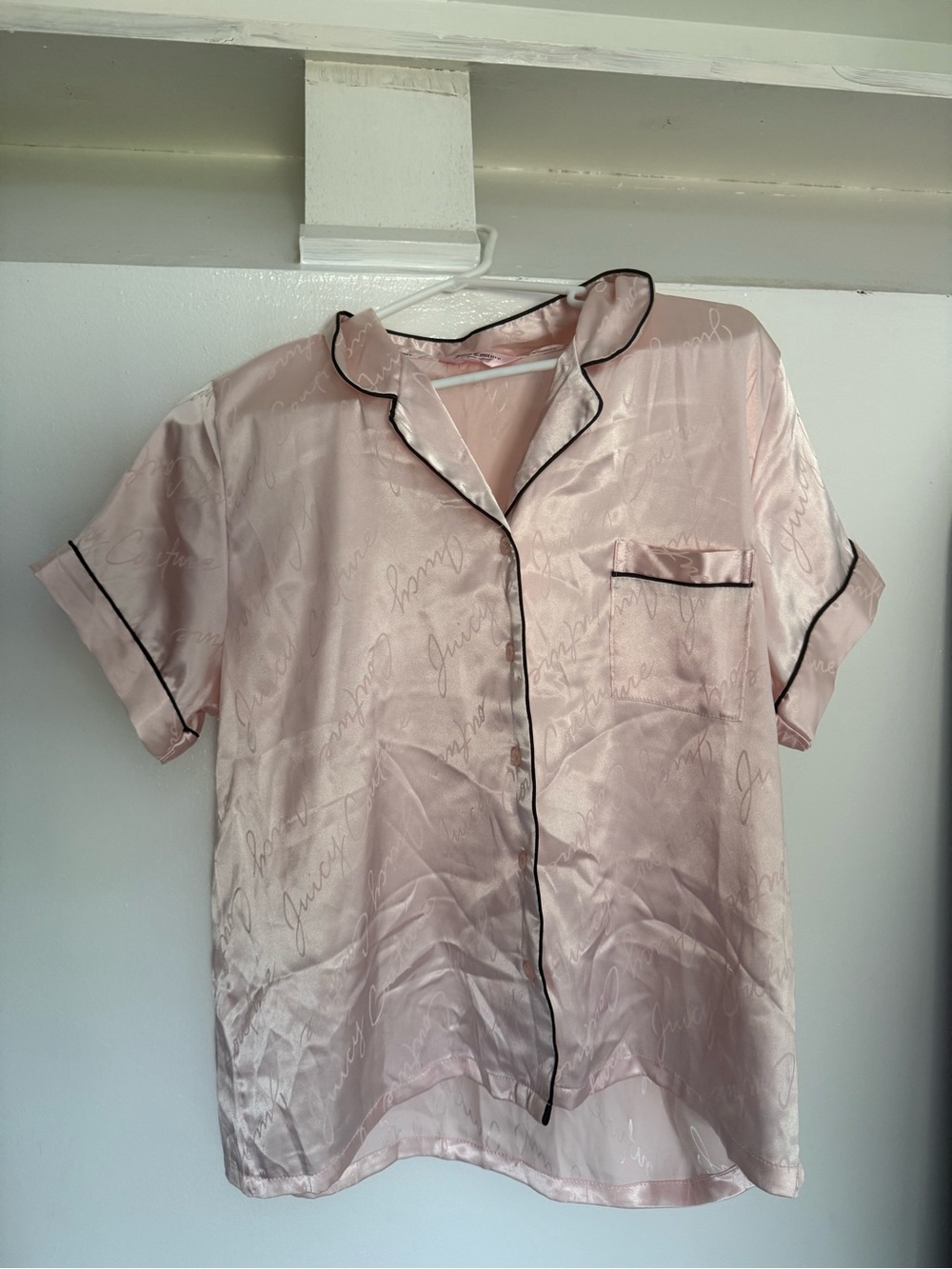 Juicy Couture Pink Satin Pajama Top with Black Piping